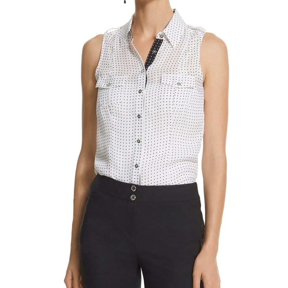 WBHM White & Black Polka Dot Blouse w/ Tie, Silk